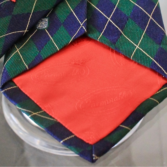 FACCONABLE MENS TIE GREEN NAVY ARGYLE VINTAGE 100% SILK MADE IN FRANCE - Picture 7 of 7